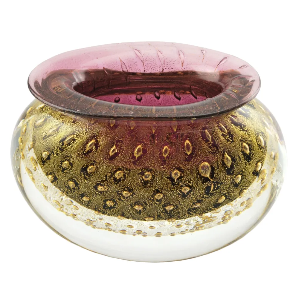 Ars Cenedese Murano - Bollinato Bown 24k Gold - Ruby Normal - Venetian Vase Handmade by Venetian Glassmasters - Luxury - Avvenice