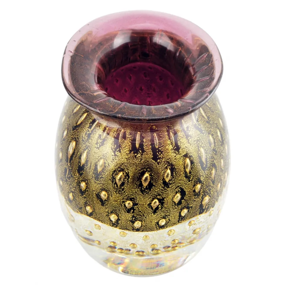 Ars Cenedese Murano - Bollinato Bown 24k Gold - Ruby Normal - Venetian Vase Handmade by Venetian Glassmasters - Luxury - Avvenice