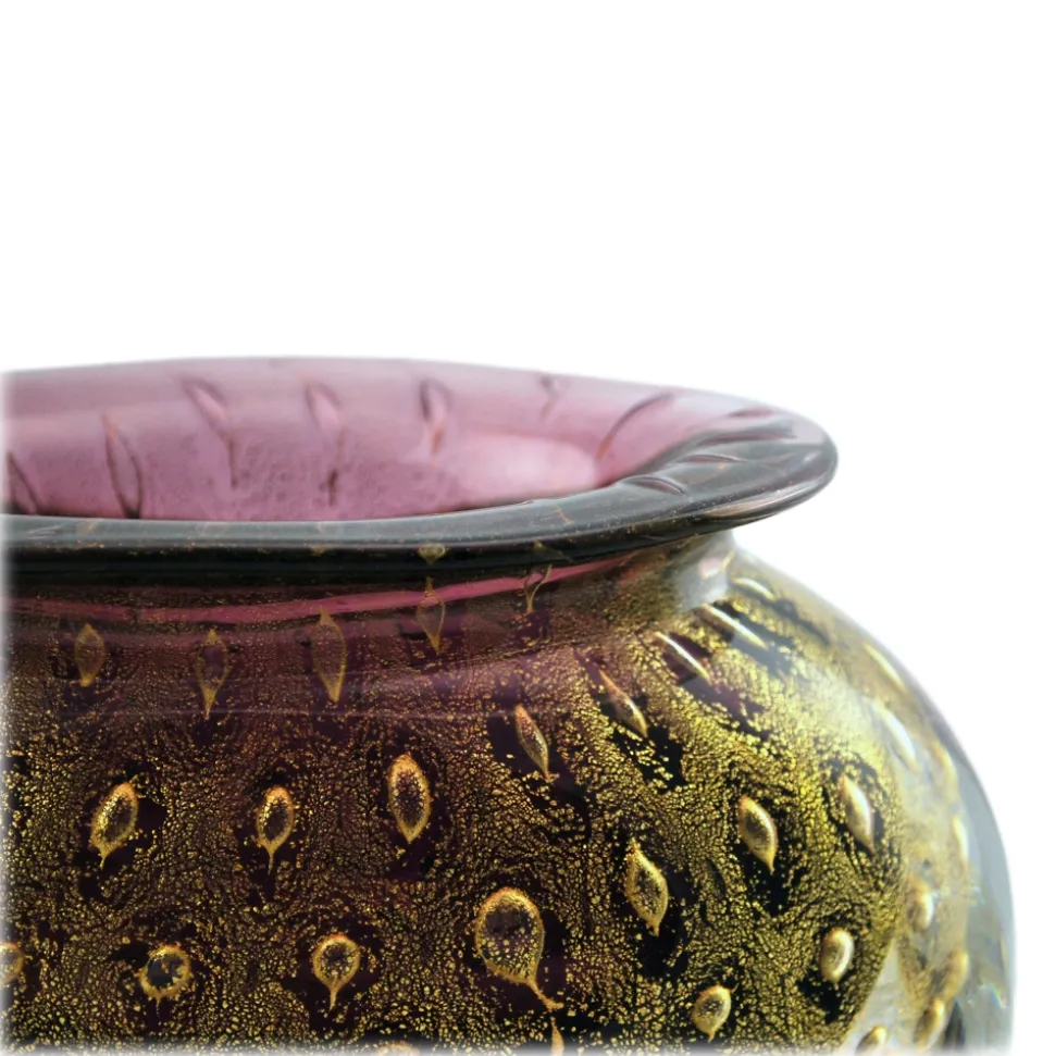 Ars Cenedese Murano - Bollinato Bown 24k Gold - Ruby Normal - Venetian Vase Handmade by Venetian Glassmasters - Luxury - Avvenice