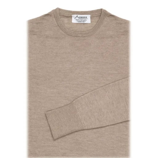 Avvenice - Finis - Man Loro Piana Extrafine Cashmere Crew Neck Sweater - Tundra - Knitwear - Luxury Exclusive Collection - Avvenice