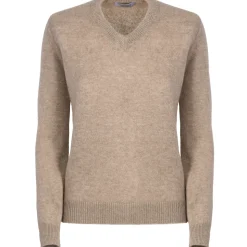 Avvenice - Theria - Woman Loro Piana Cashmere V-Neck Sweater - Tundra - Knitwear - Luxury Exclusive Collection - Avvenice