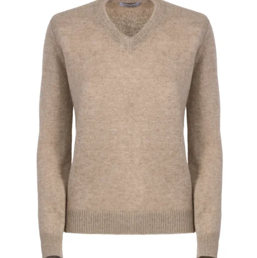 Avvenice - Theria - Woman Loro Piana Cashmere V-Neck Sweater - Tundra - Knitwear - Luxury Exclusive Collection - Avvenice