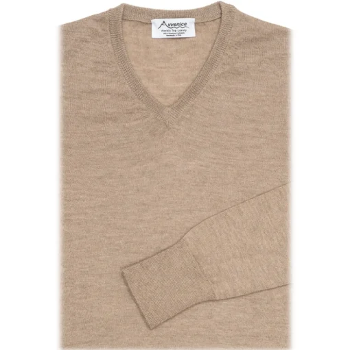 Avvenice - Theria - Woman Loro Piana Cashmere V-Neck Sweater - Tundra - Knitwear - Luxury Exclusive Collection - Avvenice