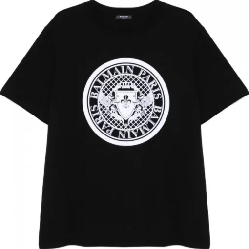 Balmain - Balmain Coin Flock T-Shirt - Black White - Balmain Exclusive Luxury Collection - Avvenice