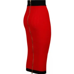 Balmain - Buttoned Knit Midi Skirt - Red Black - Balmain Exclusive Luxury Collection - Avvenice