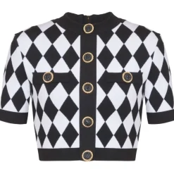 Balmain - Diamond Jacquard Knit Top - Black White - Balmain Exclusive Luxury Collection - Avvenice