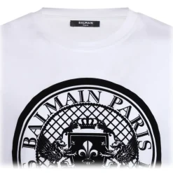 Balmain - Flocked Coin T-Shirt - White - Balmain Exclusive Luxury Collection - Avvenice
