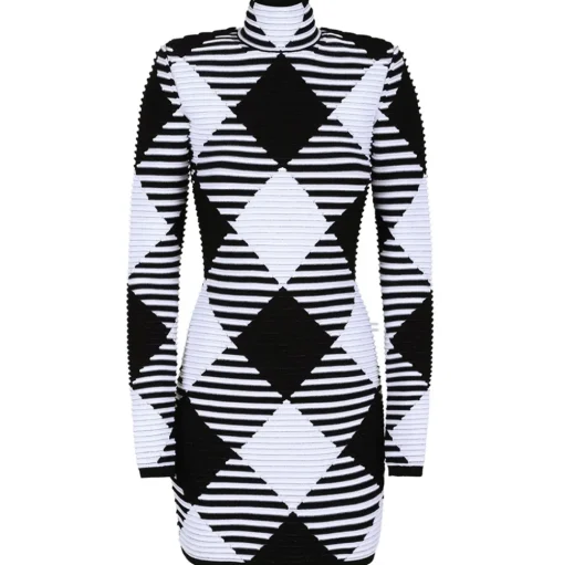 Balmain - Gingham Knit Mini Dress - Black White - Balmain Exclusive Luxury Collection - Avvenice