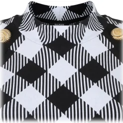 Balmain - Gingham T-Shirt - Black White - Balmain Exclusive Luxury Collection - Avvenice