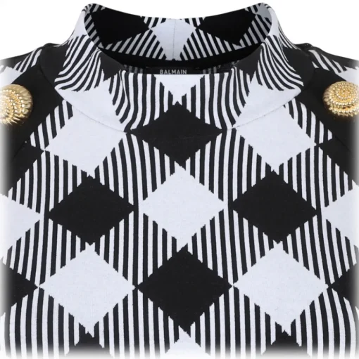 Balmain - Gingham T-Shirt - Black White - Balmain Exclusive Luxury Collection - Avvenice