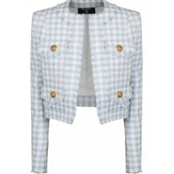 Balmain - Gingham Tweed Jacket - Blue - Balmain Exclusive Luxury Collection - Avvenice