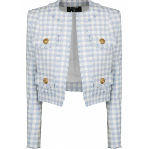Balmain - Gingham Tweed Jacket - Blue - Balmain Exclusive Luxury Collection - Avvenice