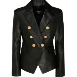 Balmain - Leather Double Breasted Blazer Jacket - Black - Balmain Exclusive Luxury Collection - Avvenice