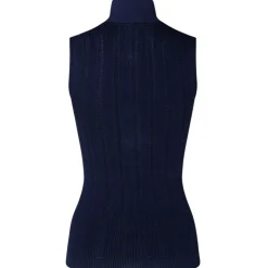 Balmain - Pointelle Knit High Neck Top - Navy Blue - Balmain Exclusive Luxury Collection - Avvenice