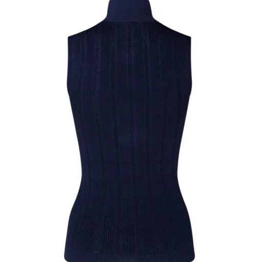 Balmain - Pointelle Knit High Neck Top - Navy Blue - Balmain Exclusive Luxury Collection - Avvenice