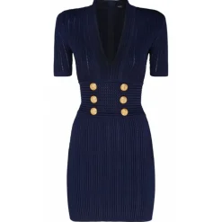 Balmain - Ribbed Knit Mini Dress - Navy Blue - Balmain Exclusive Luxury Collection - Avvenice
