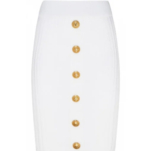 Balmain - Ribbed Knit Pencil Skirt - White - Balmain Exclusive Luxury Collection - Avvenice