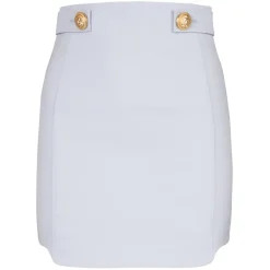 Balmain - Short Wool Skirt with Golden Buttons - Blue - Exclusive Luxury Collection - Avvenice