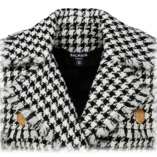 Balmain - Virgin Wool Tweed Belted Jacket - Black White - Balmain Exclusive Luxury Collection - Avvenice