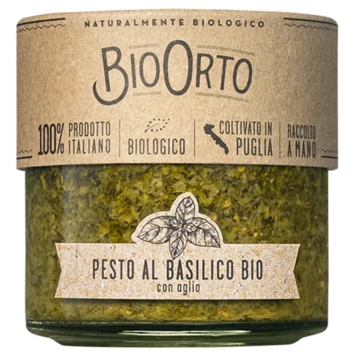 BioOrto - Organic Basil Pesto with Garlic - Organic Preserved Foods - 180 g - Avvenice