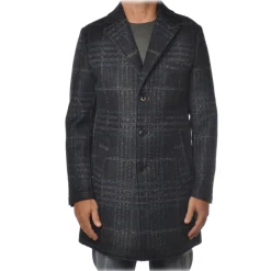 BoB Company - 3/4 Coat with Three Buttons - Royal Blue Checks - Jacket - Made in Italy - Luxury Exclusive Collection - Avvenice
