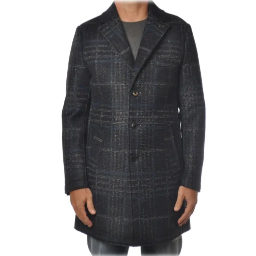 BoB Company - 3/4 Coat with Three Buttons - Royal Blue Checks - Jacket - Made in Italy - Luxury Exclusive Collection - Avvenice