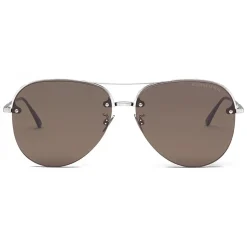 Bottega Veneta - Metal Aviator Sunglasses - Silver Brown - Sunglasses - Bottega Veneta Eyewear - Avvenice