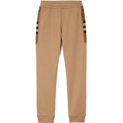 Burberry - Check Panel Cotton Blend Jogging Pants - Camel - Exclusive Burberry Collection - Avvenice