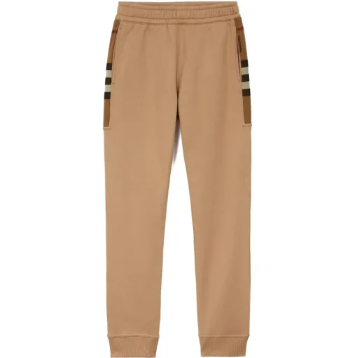 Burberry - Check Panel Cotton Blend Jogging Pants - Camel - Exclusive Burberry Collection - Avvenice
