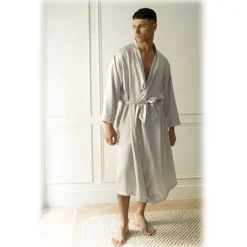 by Dariia Day - Long Silk Robe - Silver Grey - Fashion - New Collection - Mulberry Silk - Artisan Silk Robe - Luxury - Avvenice