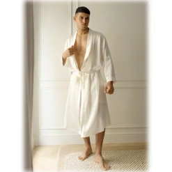 by Dariia Day - Long Silk Robe - Powder White - Fashion - New Collection - Mulberry Silk - Artisan Silk Robe - Luxury - Avvenice