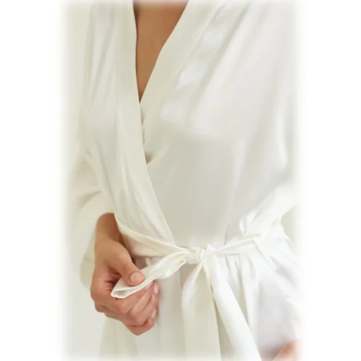 by Dariia Day - Long Silk Robe - Powder White - Fashion - New Collection - Mulberry Silk - Artisan Silk Robe - Luxury - Avvenice