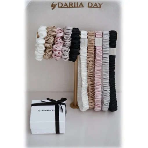 by Dariia Day - Silk Headband and Scrunchie Set - Silver Grey - Mulberry Silk - Artisan Silk Headband and Scrunchie - Luxury - Avvenice
