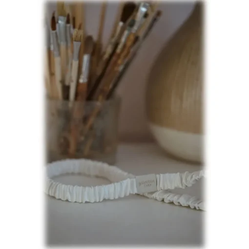by Dariia Day - Silk Headband - Powder White - Fashion - Mulberry Silk - Artisan Silk Headband - Luxury - Avvenice