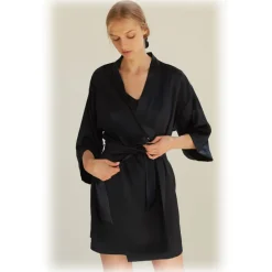 by Dariia Day - Silk Robe - Black Midnight - Fashion - New Collection - Mulberry Silk - Artisan Silk Robe - Luxury - Avvenice
