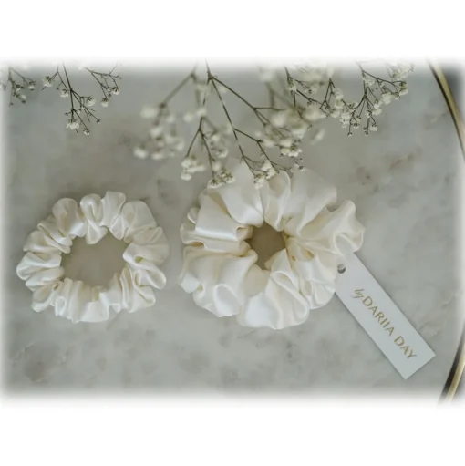 by Dariia Day - Silk Scrunchie - Powder White - Fashion - Accessories - Mulberry Silk - Artisan Silk Scrunchie - Luxury - Avvenice