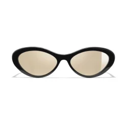Chanel - Oval Sunglasses - Black Gold Mirror - Chanel Eyewear - Avvenice