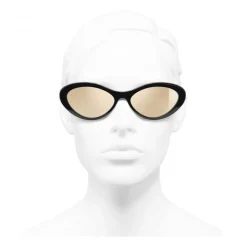 Chanel - Oval Sunglasses - Black Gold Mirror - Chanel Eyewear - Avvenice