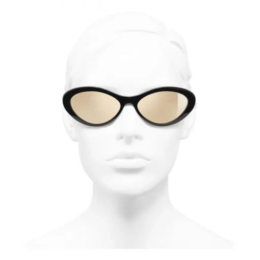 Chanel - Oval Sunglasses - Black Gold Mirror - Chanel Eyewear - Avvenice