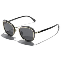 Chanel - Pantos Sunglasses - Black Gold Gray - Chanel Eyewear - Avvenice
