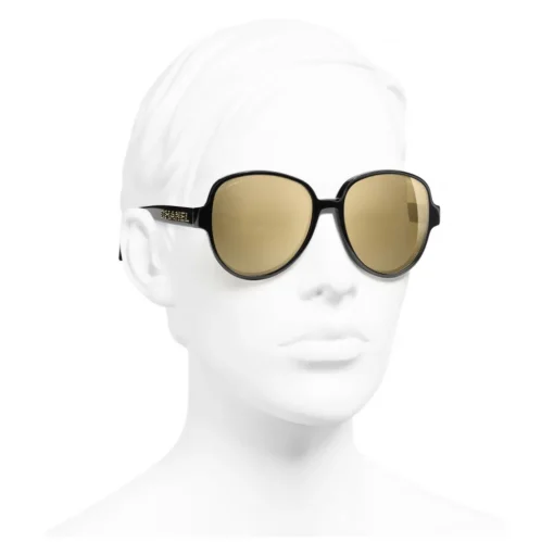 Chanel - Pilot Sunglasses - Black Gold Glitter - Chanel Eyewear - Avvenice