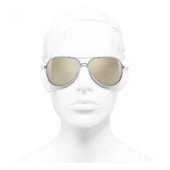 Chanel - Pilot Sunglasses - Silver White Gold - Chanel Eyewear - Avvenice