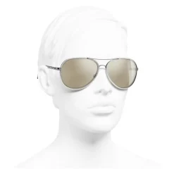 Chanel - Pilot Sunglasses - Silver White Gold - Chanel Eyewear - Avvenice