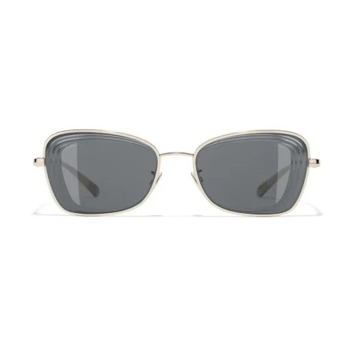 Chanel - Rectangle Sunglasses - Gold Gray - Chanel Eyewear - Avvenice
