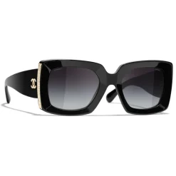 Chanel - Rectangle Sunglasses - Black Gold Gray - Chanel Eyewear - Avvenice