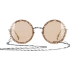 Chanel - Round Sunglasses - Silver Light Brown - Chanel Eyewear - Avvenice