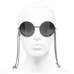 Chanel - Round Sunglasses - Silver Dark Gray - Chanel Eyewear - Avvenice