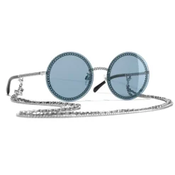 Chanel - Round Sunglasses - Silver Light Blue - Chanel Eyewear - Avvenice