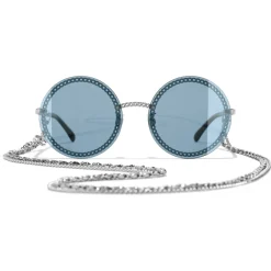 Chanel - Round Sunglasses - Silver Light Blue - Chanel Eyewear - Avvenice