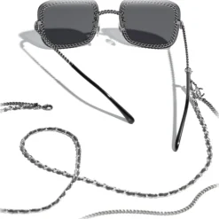 Chanel - Square Sunglasses - Silver Dark Gray - Chanel Eyewear - Avvenice